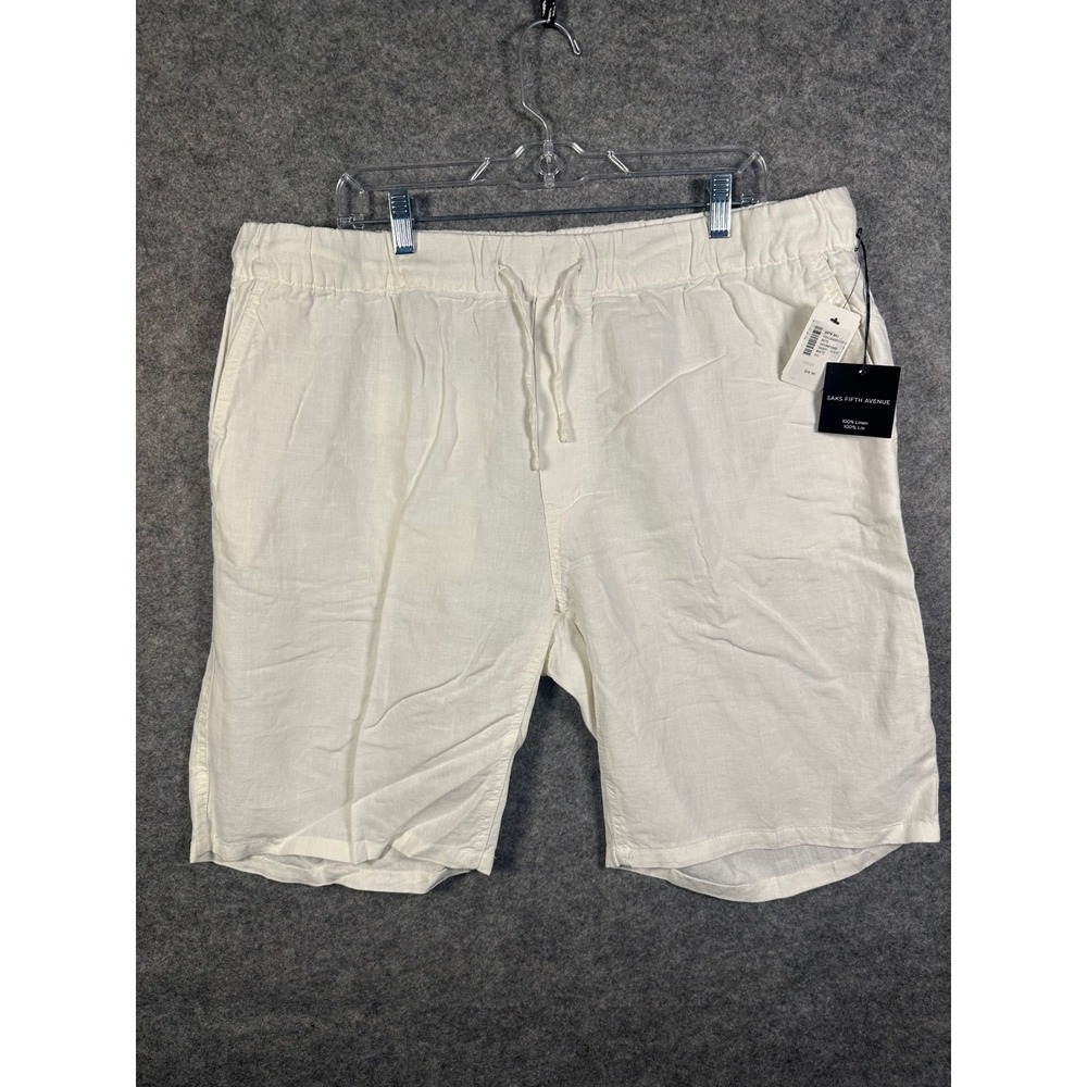 Saks Fifth Avenue Mens White Linen‎ Shorts Elastic Drawstring XXL SMS9WP3600 NEW